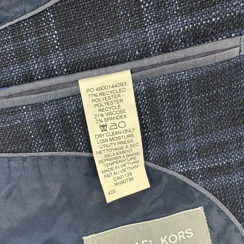 Michael Kors Mens Kent Classic Fit Stretch Plaid Sport Coat Midnight Navy 42S